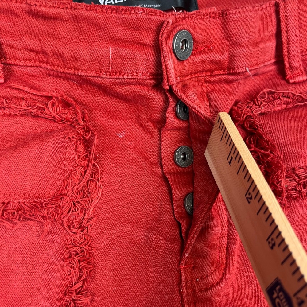 VALABASAS Red Denim Cargo Pants Distressed Ripped D-Ring Flare Leg 38x36 - Picture 4 of 16